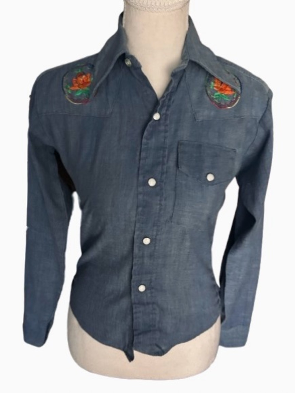 Vintage Floral Western Embroidered Snap Shirt Extra Small XXS Country Cowgirl